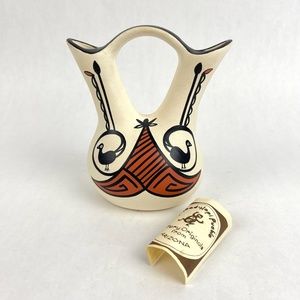 Hopi Toad Pueblo Native American Wedding Vase Birds Hand Painted Arizona